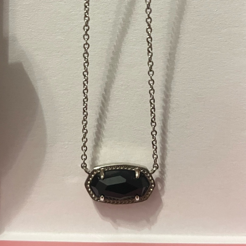 Kendra Scott Silver Chain Necklace with Black Faceted Oval Stone
